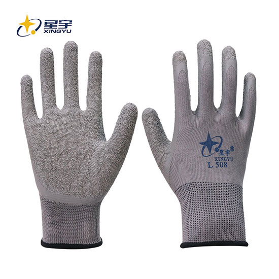 L508十三针尼龙乳胶皱纹手套